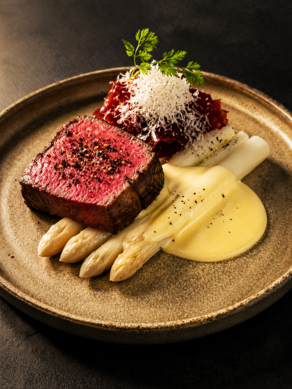 Block Menü - Roastbeef mit Spargel und Sauce Hollandaise