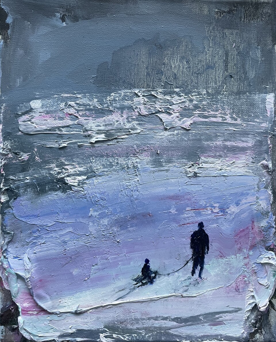 Corinna Weiner Spaziergang mit Schlitten, Öl auf Leinwand 2025