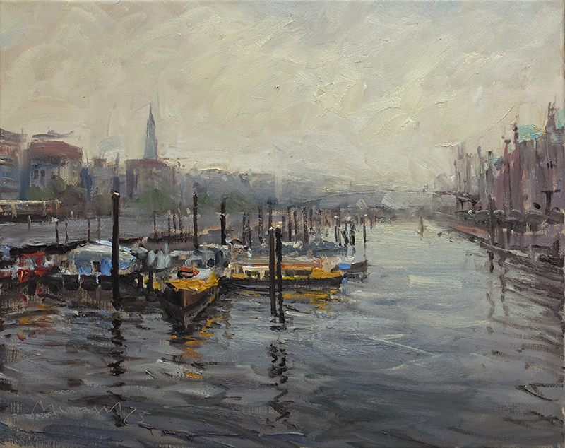 Mathias Meinel, „Binnenhafen“, Öl auf Leinwand