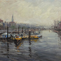 Mathias Meinel, „Binnenhafen“, Öl auf Leinwand