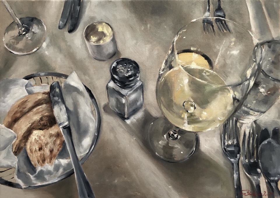 Anne Böddeker 'Neulich im Cox II', Öl auf Leinwand 2024